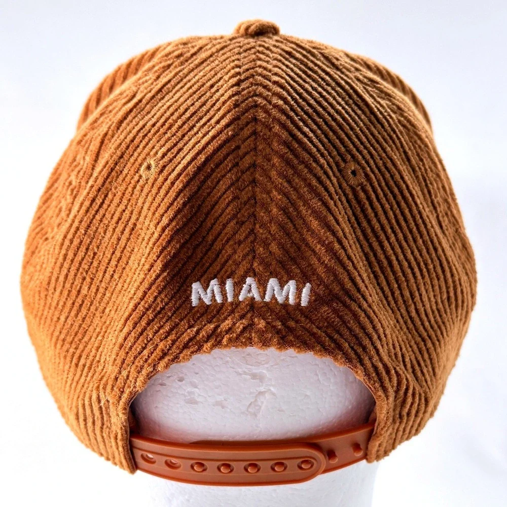 Hard Rock Cafe Miami Brown Corduroy Snapback Flat Bill Baseball Hat Cap